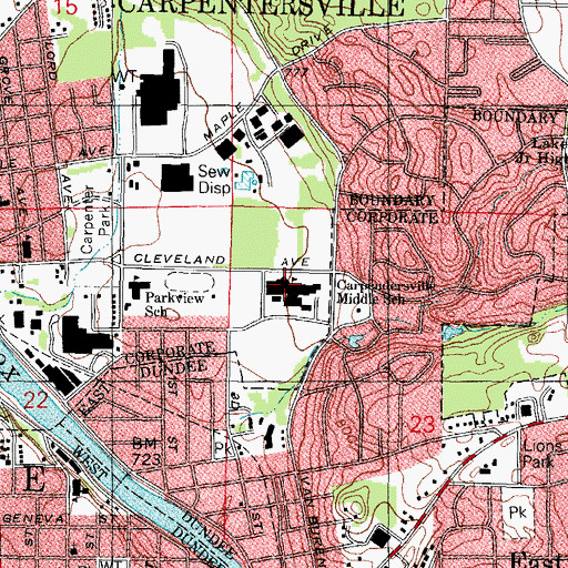 Topographic Map of Dundee High School, IL