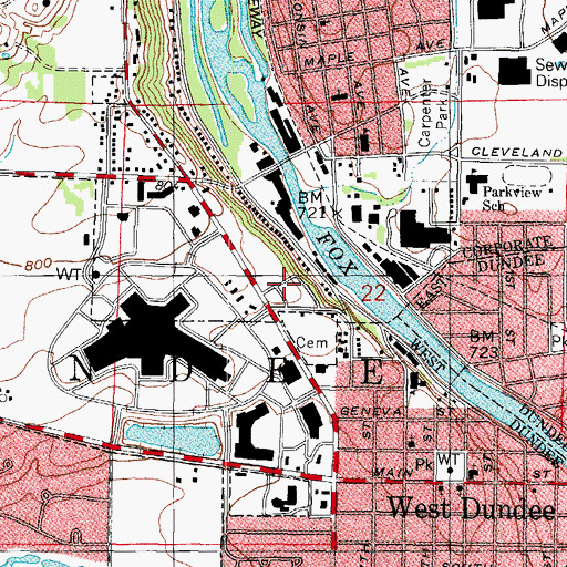 Topographic Map of Dundee Junior High School, IL