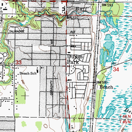 Topographic Map of Dunes Park, IL