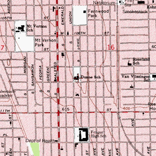 Topographic Map of Dunne School, IL