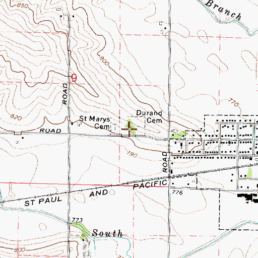 Topographic Map of Durand Cemetery, IL