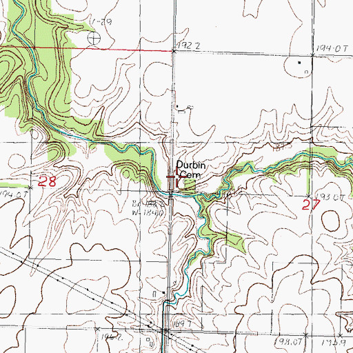 Topographic Map of Durbin Cemetery, IL