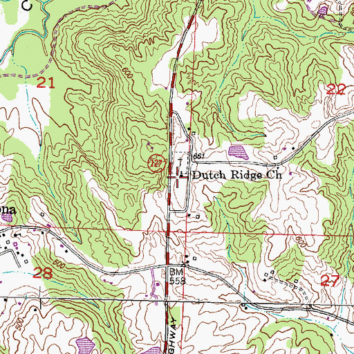 Topographic Map of Dutch Ridge Baptist Church, IL