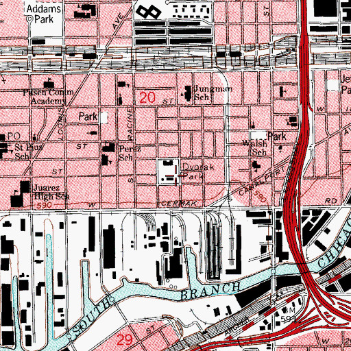 Topographic Map of Dvorak Park, IL