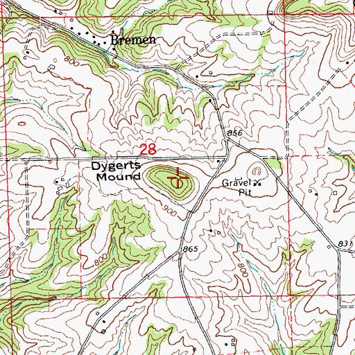 Topographic Map of Dygerts Mound, IL