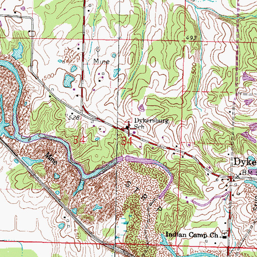 Topographic Map of Dykersburg School, IL