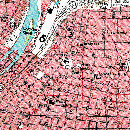 Topographic Map of East Aurora Cemetery, IL