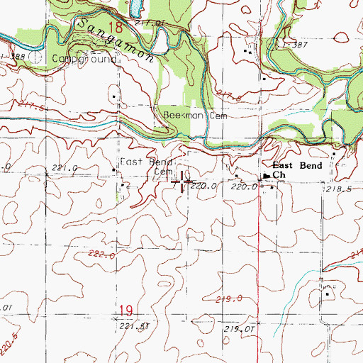 Topographic Map of East Bend Cemetery, IL