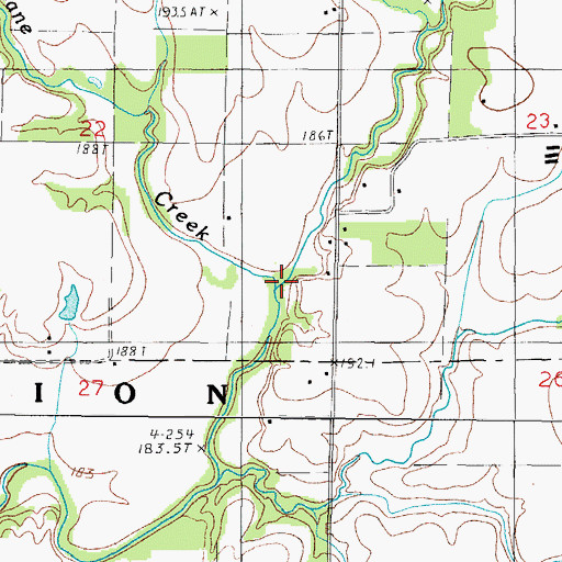 Topographic Map of East Branch Hurricane Creek, IL