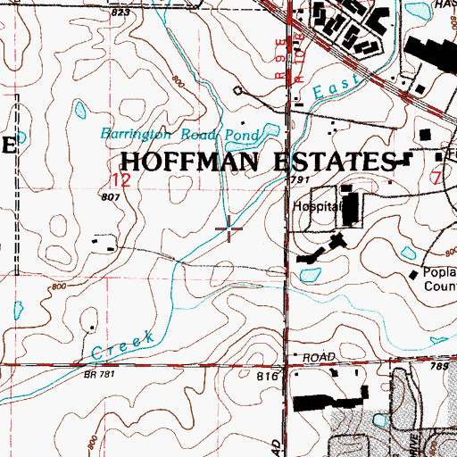 Topographic Map of East Branch Poplar Creek, IL