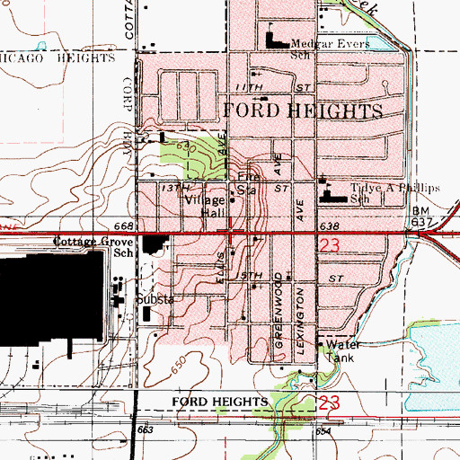 Topographic Map of Ford Heights, IL