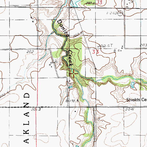 Topographic Map of East Donica Creek, IL