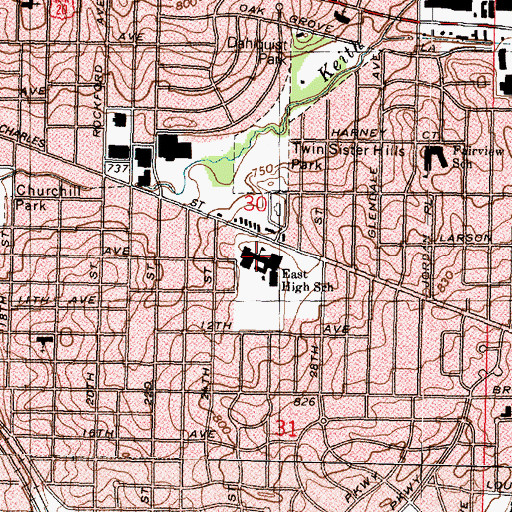 Topographic Map of Rockford East High School, IL