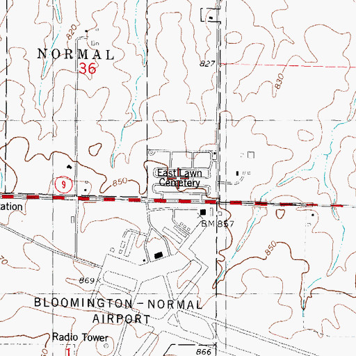Topographic Map of East Lawn Cemetery, IL