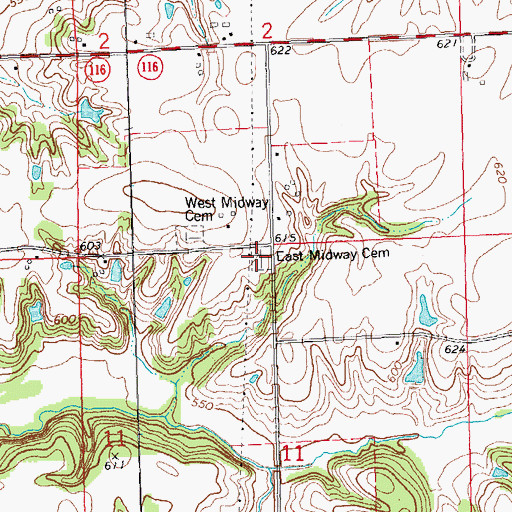 Topographic Map of East Midway Cemetery, IL