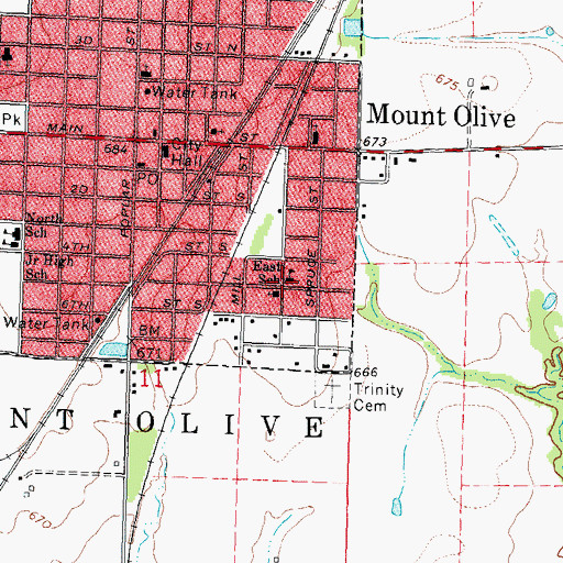 Topographic Map of East School, IL
