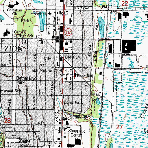 Topographic Map of East Elementary School, IL
