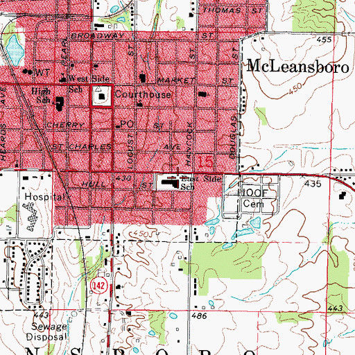 Topographic Map of East Side Elementary School, IL