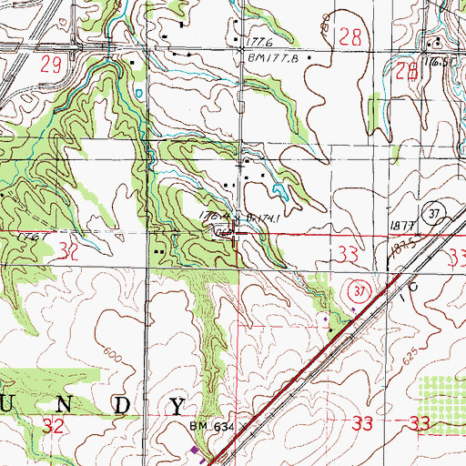 Topographic Map of Eastland Cemetery, IL