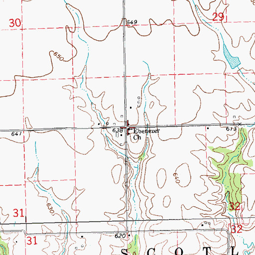 Topographic Map of Ebenezer Presbyterian Church, IL