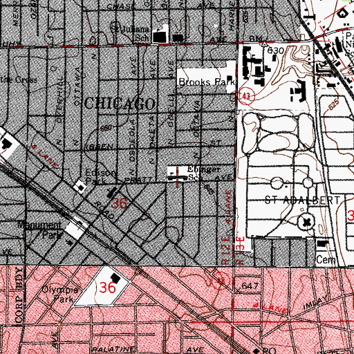 Topographic Map of Ebinger Elementary School, IL
