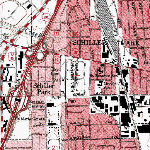 Topographic Map of Eden Memorial Park Cemetery, IL