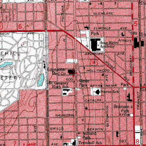Topographic Map of Edgewater Medical Center (historical), IL