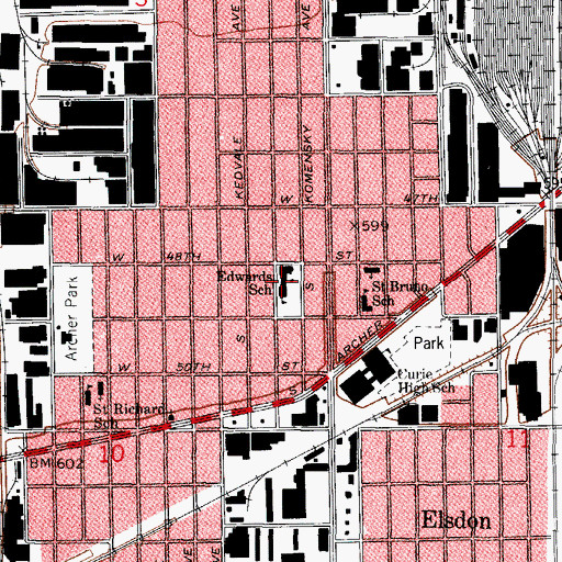 Topographic Map of Edwards High School, IL