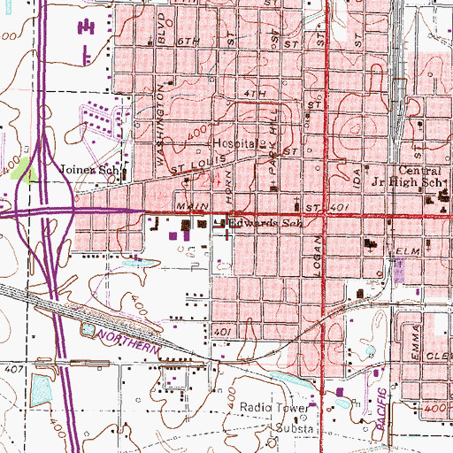 Topographic Map of Edwards School, IL