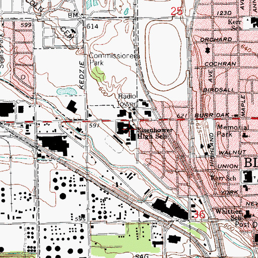 Topographic Map of Eisenhower High School, IL