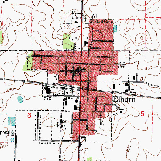 Topographic Map of Elburn, IL
