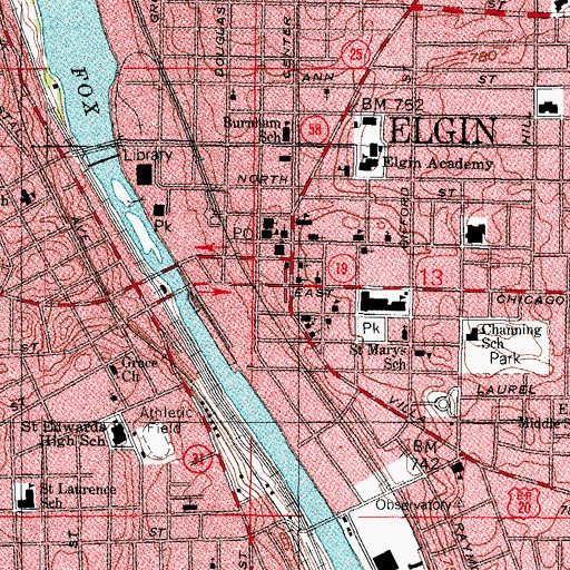 Topographic Map of Elgin, IL