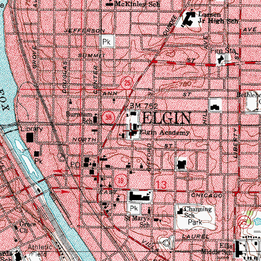 Topographic Map of Elgin Academy, IL