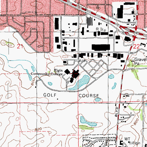 Topographic Map of Elgin Community College, IL