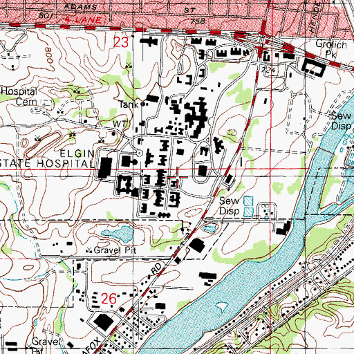 Topographic Map of Elgin Mental Health Center, IL