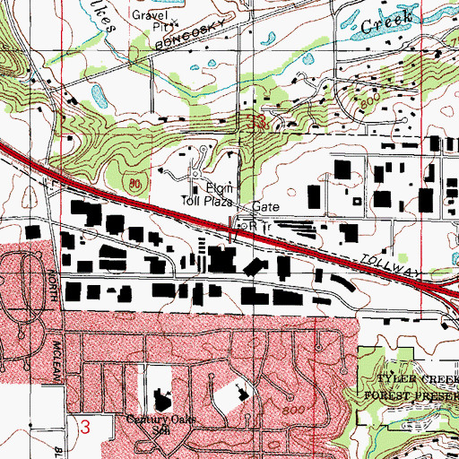 Topographic Map of Elgin Toll Plaza, IL
