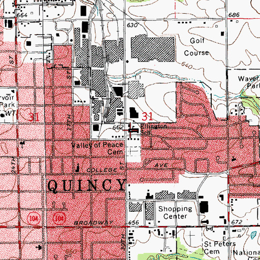 Topographic Map of Ellington Elementary School, IL