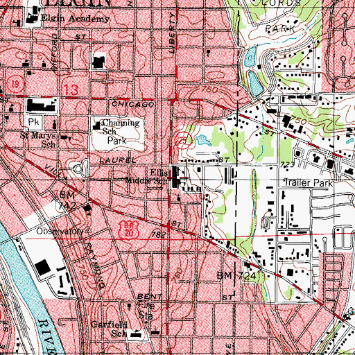 Topographic Map of Ellis Middle School, IL