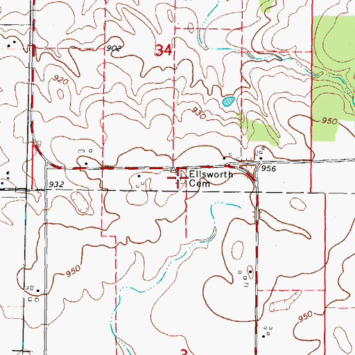 Topographic Map of Ellsworth Cemetery, IL