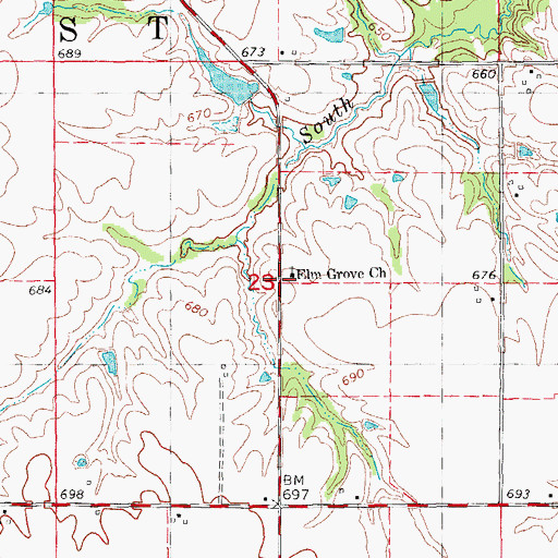 Topographic Map of Elm Grove Church, IL
