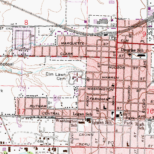 Topographic Map of Elm Lawn Cemetery, IL