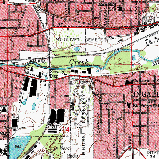 Topographic Map of Elmhurst Cemetery, IL