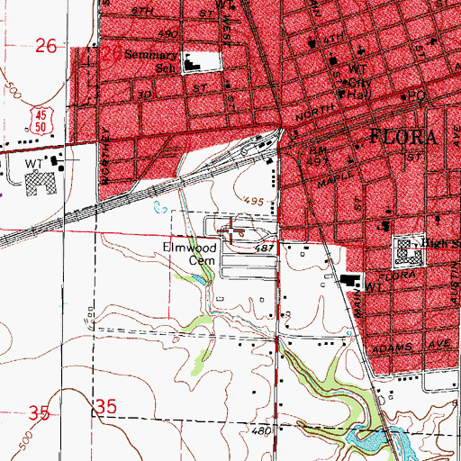 Topographic Map of Elmwood Cemetery, IL