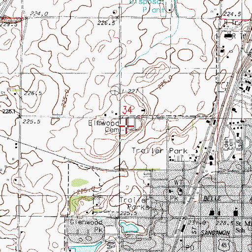 Topographic Map of Elmwood Cemetery, IL