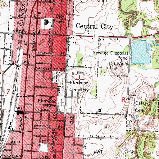 Topographic Map of Elmwood Cemetery, IL