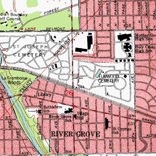 Topographic Map of Elmwood Cemetery, IL