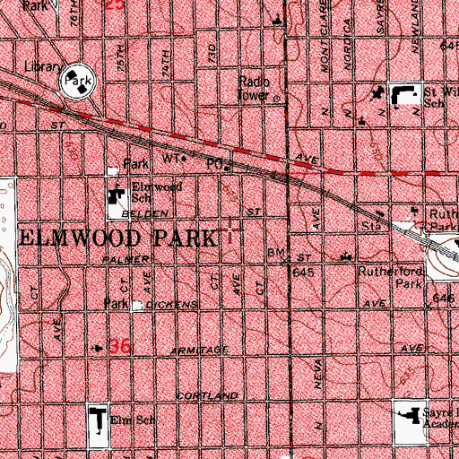 Topographic Map of Elmwood Park, IL