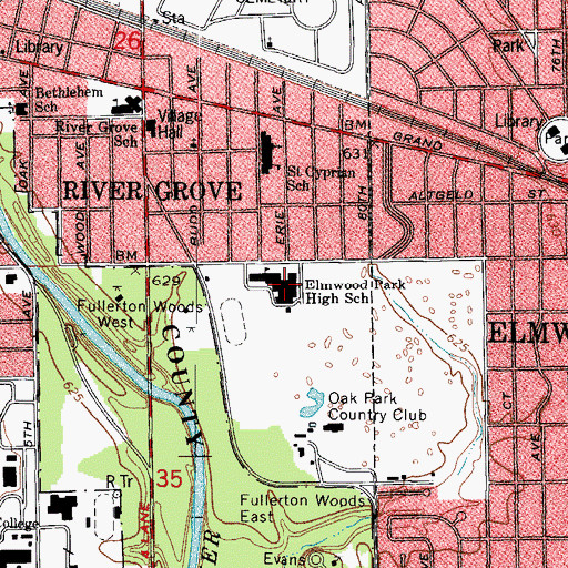 Topographic Map of Elmwood Park High School, IL