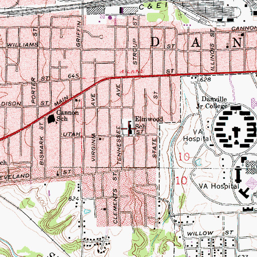 Topographic Map of Elmwood School, IL