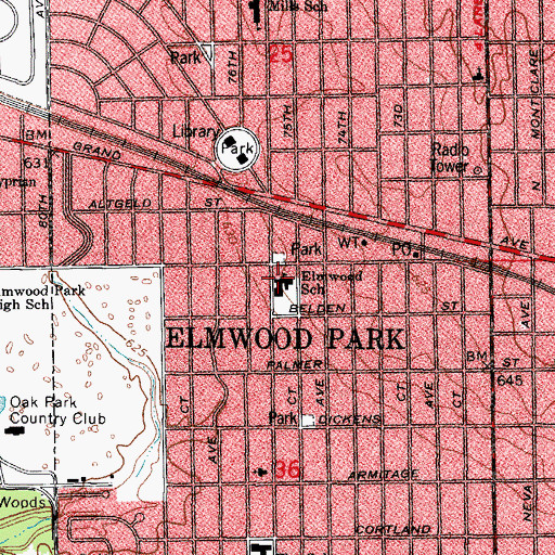 Topographic Map of Elmwood Junior High School, IL